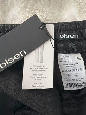 NWT Olsen Black Faux Leather Trousers Mona Straight Fit Size 14